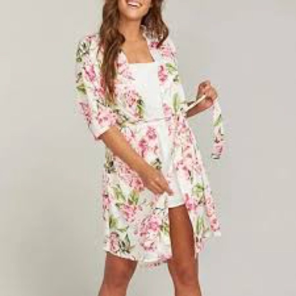 SHOW ME YOUR MUMU floral flower bath robe dressing gown roses pink green O/S